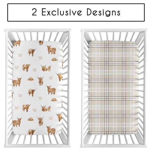 Boho Highland Cow Collection 2 Pack Crib Sheets - alt image 1