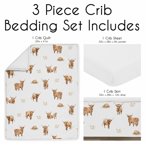 Boho Highland Cow Collection 3 Piece Crib Bedding - alt image 1