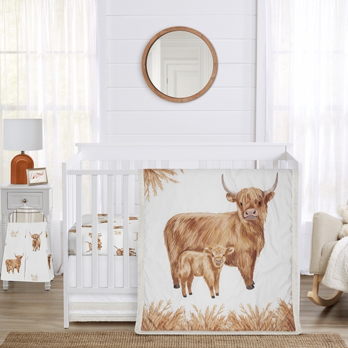 Boho Highland Cow Collection 4 Piece Crib Bedding