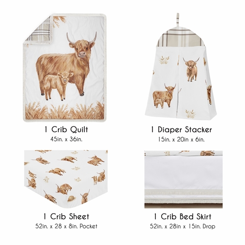 Boho Highland Cow Collection 4 Piece Crib Bedding - alt image 1