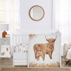 Boho Highland Cow Collection 4 Piece Crib Bedding