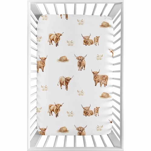 Boho Highland Cow Collection Mini Crib Sheet