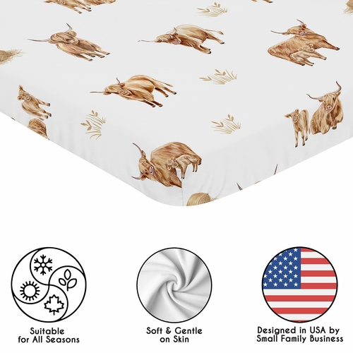 Boho Highland Cow Collection Mini Crib Sheet - alt image 1