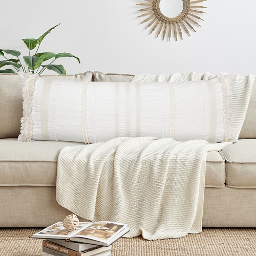 Boho Ivory Geometric Striped Lines Collection Full Length Body Pillow Cover - alt image 2