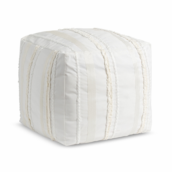 Boho Ivory Geometric Striped Lines Collection Ottoman Pouf Cover