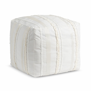 Boho Ivory Geometric Striped Lines Collection Ottoman Pouf Cover