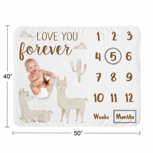Boho Llama Collection Monthly Milestone Baby Blanket - alt image 3