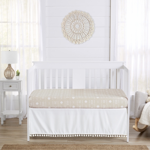 Boho Llama Collection White Pom Pom Crib Bed Skirt - alt image 2