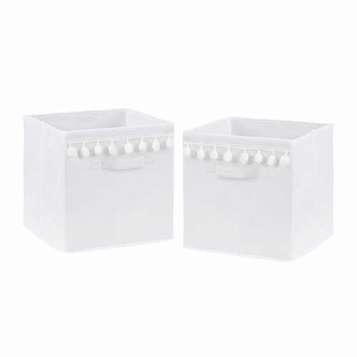 Boho Llama Collection White Pom Pom Foldable Fabric Storage Bins
