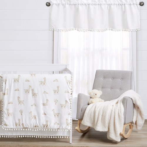 Boho Llama Collection White Pom Pom Window Valance - alt image 2