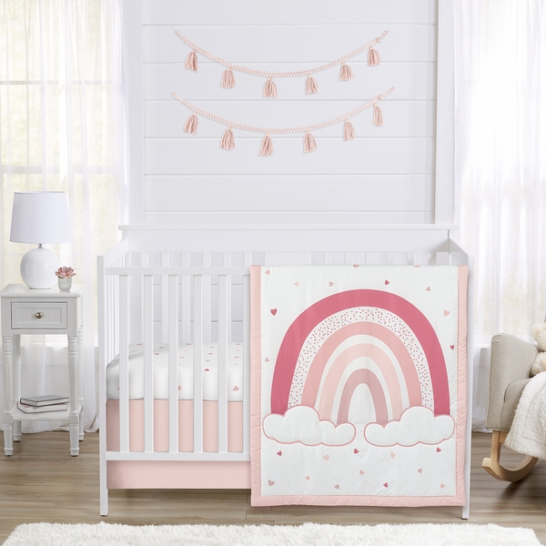 Boho Rainbow and Hearts Collection 3 Piece Crib Bedding