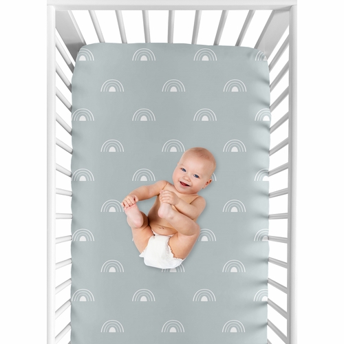 Boho Rainbow Blue and White Crib Sheet - alt image 3