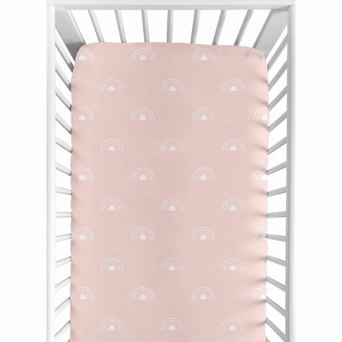 Boho Rainbow Blush Pink and White Crib Sheet