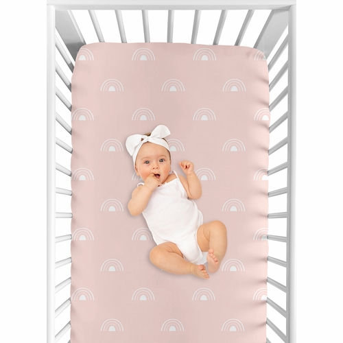 Boho Rainbow Blush Pink and White Crib Sheet - alt image 3