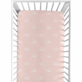 Boho Rainbow Blush Pink and White Crib Sheet