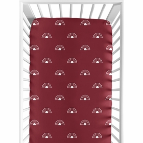 Boho Rainbow Burgundy Red and White Crib Sheet