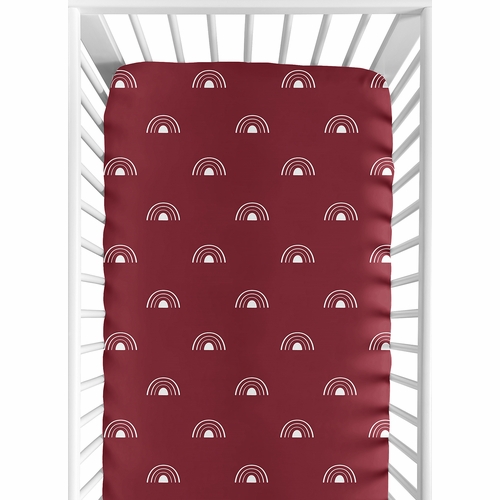 Boho Rainbow Burgundy Red and White Crib Sheet