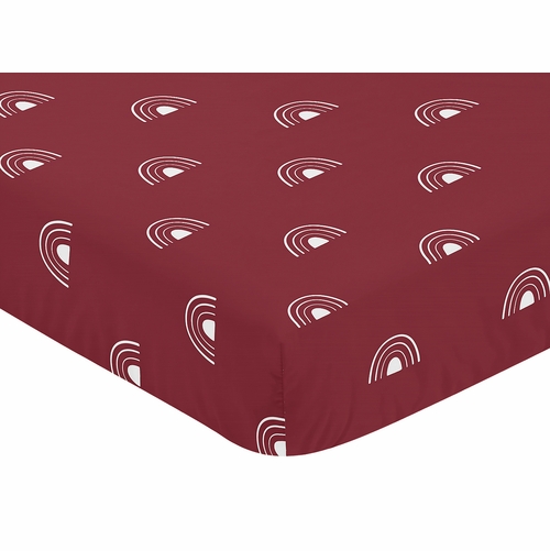 Boho Rainbow Burgundy Red and White Crib Sheet - alt image 2