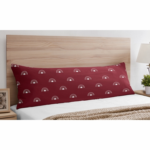 Boho Rainbow Burgundy Red and White Full Length Body Pillow Cover - alt image 1