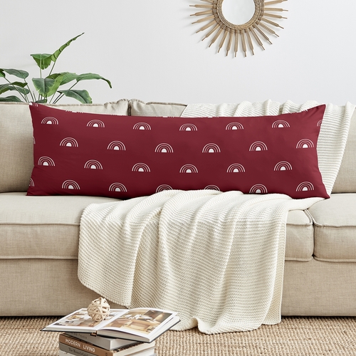 Boho Rainbow Burgundy Red and White Full Length Body Pillow Cover - alt image 2