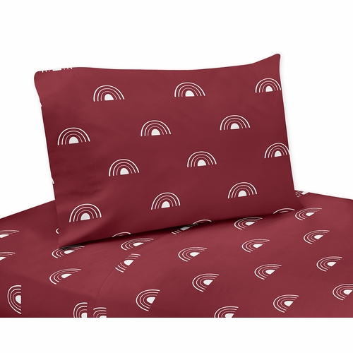Boho Rainbow Burgundy Red and White Twin Sheet Set