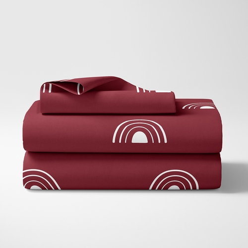 Boho Rainbow Burgundy Red and White Twin Sheet Set - alt image 1