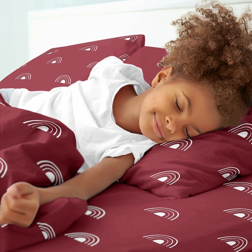 Boho Rainbow Burgundy Red and White Twin Sheet Set - alt image 2