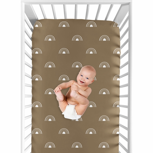 Boho Rainbow Cocoa Brown and White Crib Sheet - alt image 3