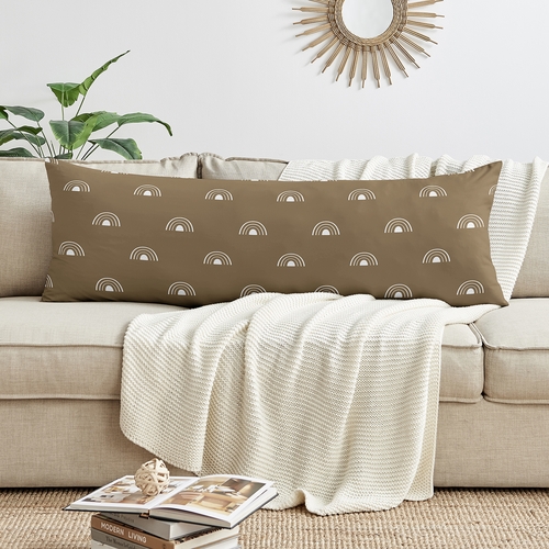 Boho Rainbow Cocoa Brown and White Full Length Body Pillow Cover - alt image 2