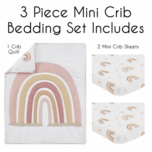 Boho Rainbow Collection 3 Piece Mini Crib Bedding Set - alt image 1