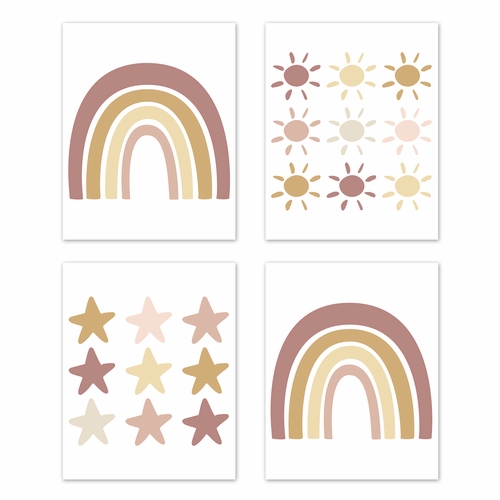Boho Rainbow Collection Wall Art Prints - Set of 4