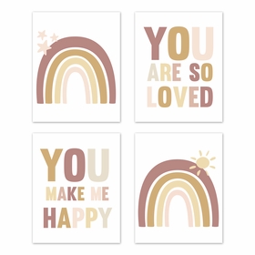 Boho Rainbow Collection Wall Art Prints - Set of 4 - Happy