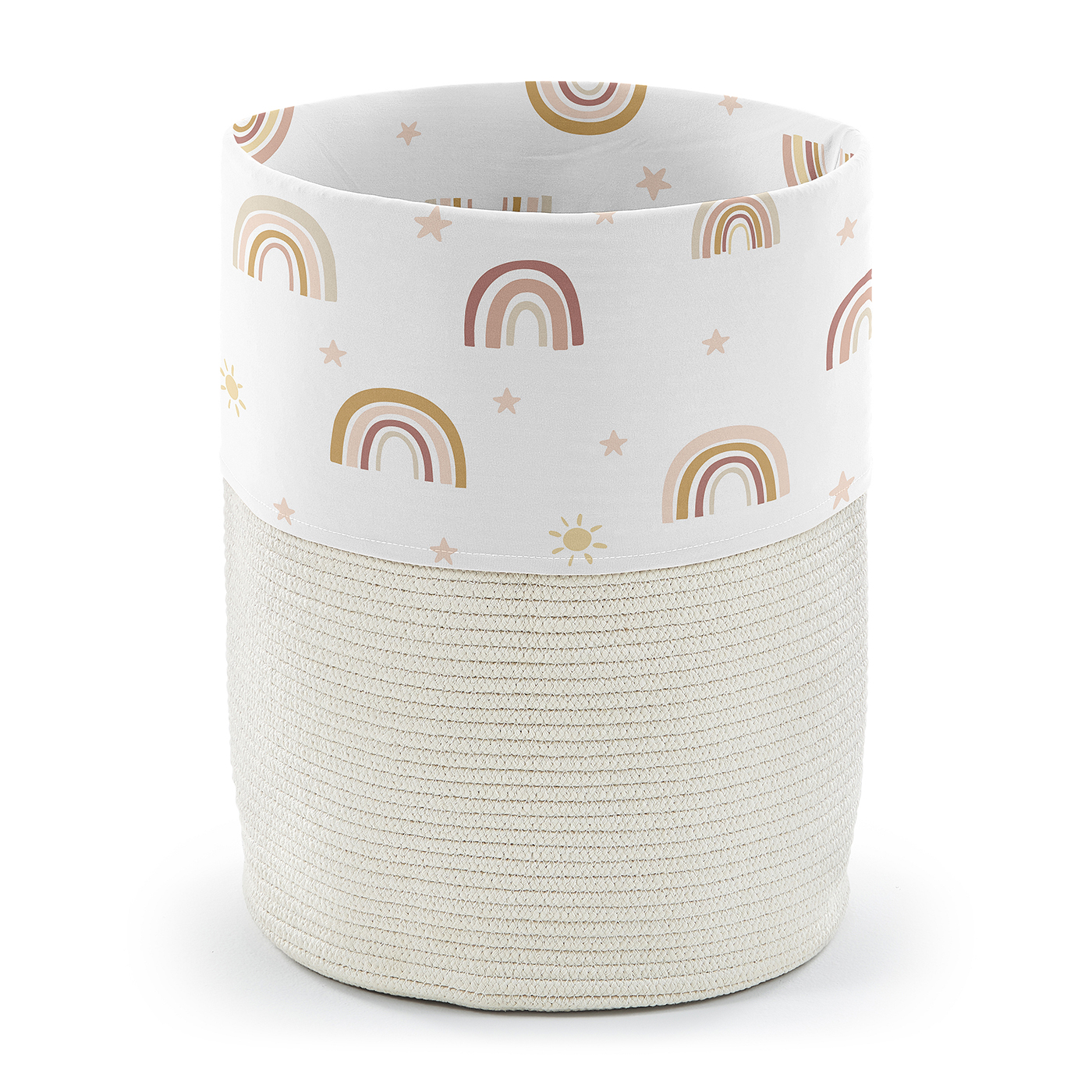 Boho Rainbow Collection Woven Laundry Rope Basket Hamper with Liner