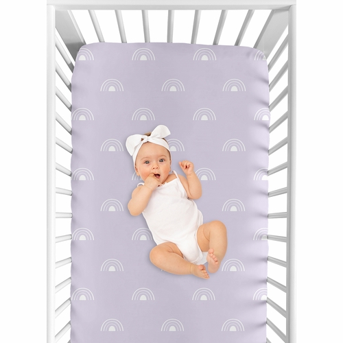 Boho Rainbow Lavender Purple and White Crib Sheet - alt image 3