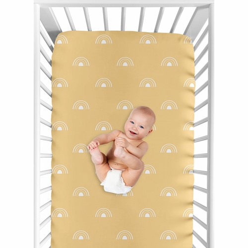 Boho Rainbow Mustard and White Crib Sheet - alt image 3