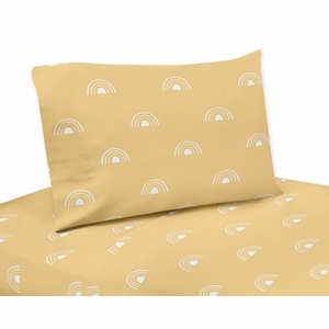 Boho Rainbow Mustard and White Twin Sheet Set
