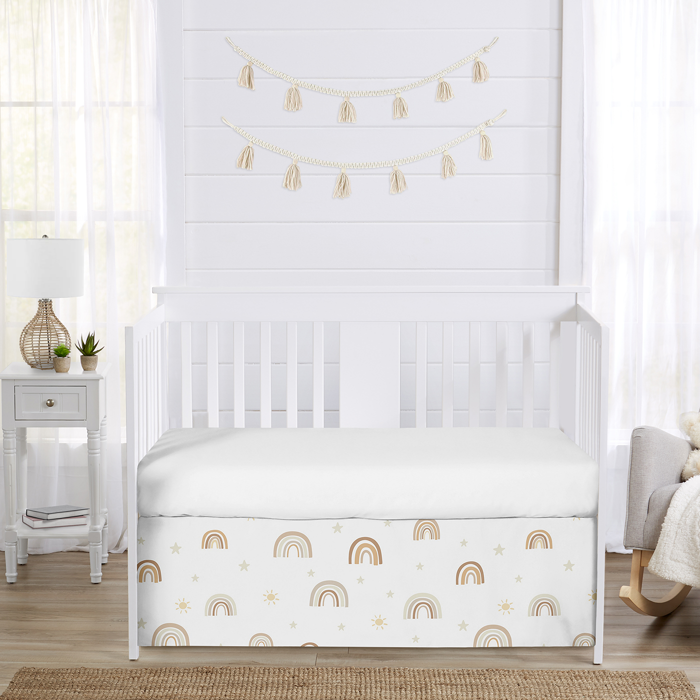 Boho Rainbow Neutral Collection Crib Bed Skirt