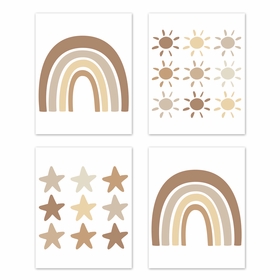 Boho Rainbow Neutral Collection Wall Art Prints - Set of 4