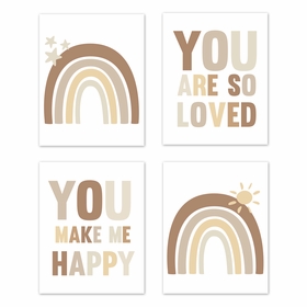 Boho Rainbow Neutral Collection Wall Art Prints - Set of 4 - Happy