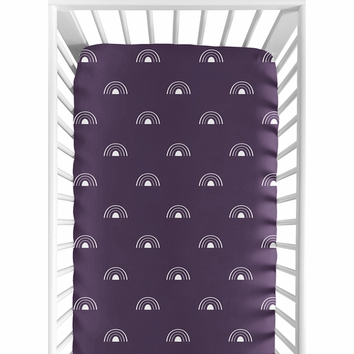Boho Rainbow Plum Purple and White Crib Sheet