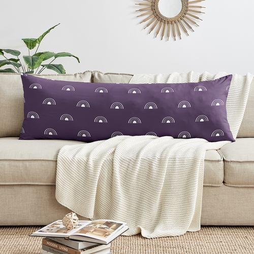 Boho Rainbow Plum Purple and White Full Length Body Pillow Cover - alt image 2
