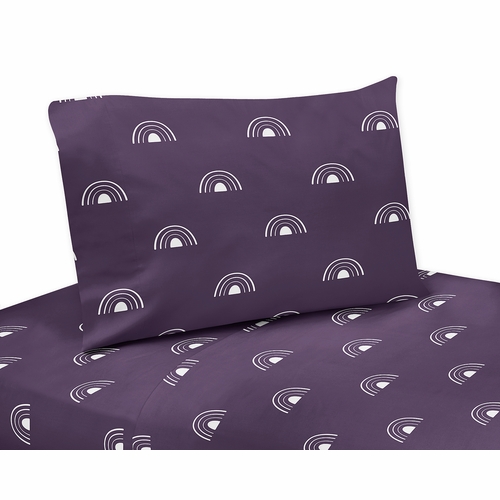 Boho Rainbow Plum Purple and White Twin Sheet Set