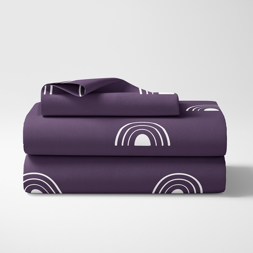 Boho Rainbow Plum Purple and White Twin Sheet Set - alt image 1