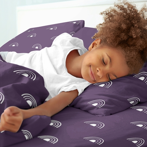 Boho Rainbow Plum Purple and White Twin Sheet Set - alt image 2