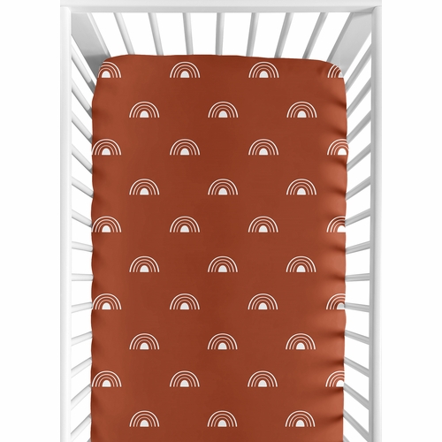 Boho Rainbow Rust and White Crib Sheet