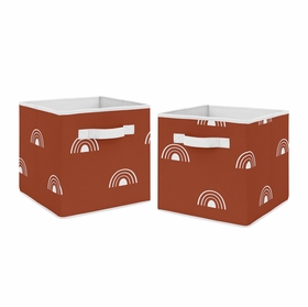 Boho Rainbow Rust and White Foldable Fabric Storage Bins