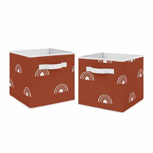 Boho Rainbow Rust and White Foldable Fabric Storage Bins