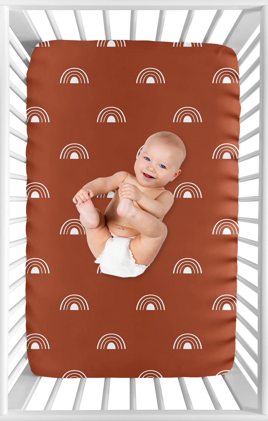 Boho Rainbow Rust and White Mini Crib Sheet