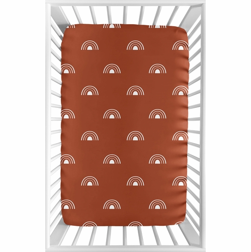 Boho Rainbow Rust and White Mini Crib Sheet