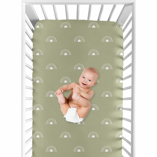 Boho Rainbow Sage and White Crib Sheet - alt image 3